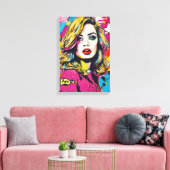 Kleurrijk Retro Pop Art Portret Canvas Afdruk (Insitu (Woonkamer))