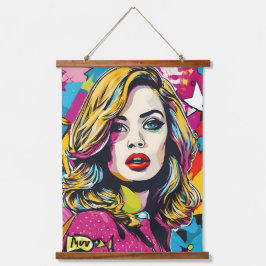 Kleurrijk Retro Pop Art Portret Hangend Wandkleed