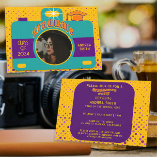 Kleurrijk Retro Pretfeest Aangepaste Afstudeerfoto Kaart