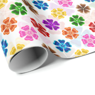 Kleurrijk Retro Regenboog Bloemen Design Wit  Cadeaupapier