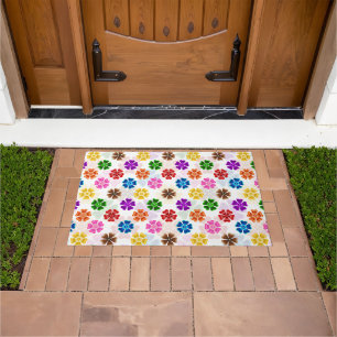 Kleurrijk Retro Regenboog Bloemen Design Wit Deurmat