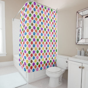 Kleurrijk Retro Regenboog Bloemen Design Wit Douchegordijn