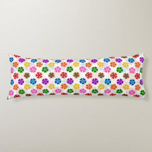 Kleurrijk Retro Regenboog Bloemen Design Wit  Lichaamskussen