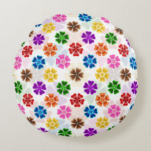 Kleurrijk Retro Regenboog Bloemen Design Wit  Rond Kussen