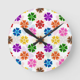 Kleurrijk Retro Regenboog Bloemen Design Wit Ronde Klok