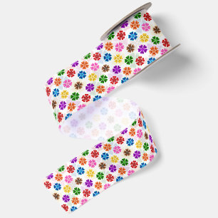 Kleurrijk Retro Regenboog Bloemen Design Wit Satijnen Lint