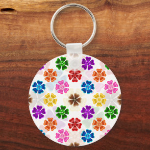 Kleurrijk Retro Regenboog Bloemen Design Wit Sleutelhanger