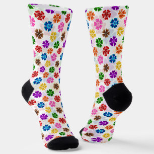 Kleurrijk Retro Regenboog Bloemen Design Wit Sokken