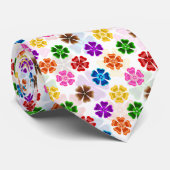 Kleurrijk Retro Regenboog Bloemen Design Wit Stropdas (Opgerold)