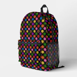 Kleurrijk Retro Regenboog Bloemen Design Zwart  Bedrukte Rugzak