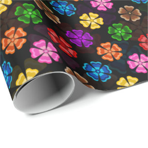 Kleurrijk Retro Regenboog Bloemen Design Zwart  Cadeaupapier