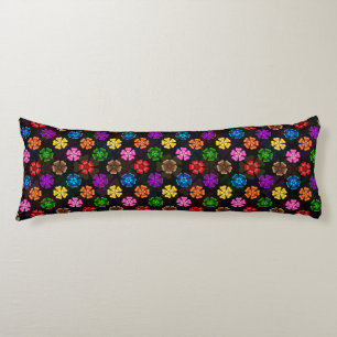 Kleurrijk Retro Regenboog Bloemen Design Zwart  Lichaamskussen