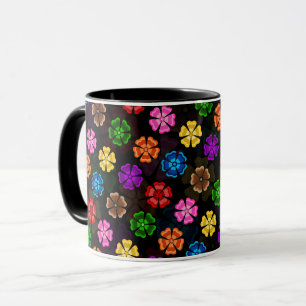 Kleurrijk Retro Regenboog Bloemen Design Zwart  Mok