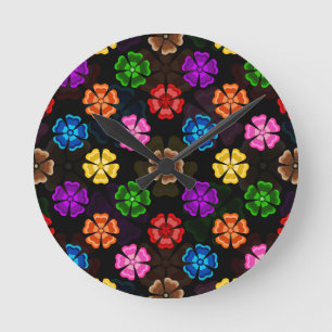 Kleurrijk Retro Regenboog Bloemen Design Zwart Ronde Klok