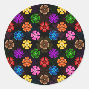 Kleurrijk Retro Regenboog Bloemen Design Zwart  Ronde Sticker