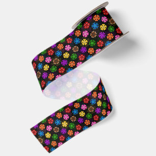 Kleurrijk Retro Regenboog Bloemen Design Zwart Satijnen Lint