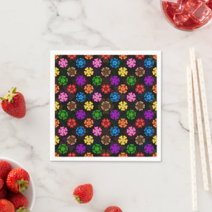 Kleurrijk Retro Regenboog Bloemen Design Zwart  Servet