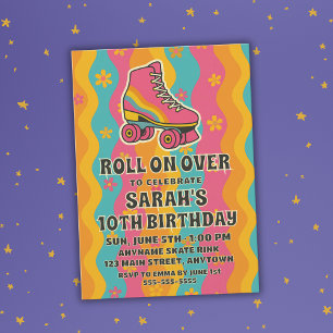 Kleurrijk Retro Roller Schaats Meisje Verjaardagsf Kaart