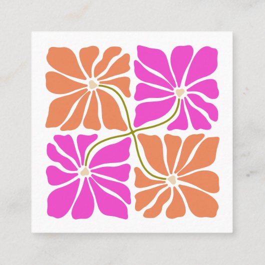 Kleurrijk Retro Sinaasappel Rood Violet Bloempatro Vierkante Visitekaartje (Achterkant)