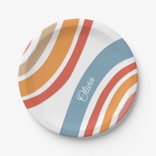 Kleurrijk retro stijl regenboog ontwerp papieren bordje