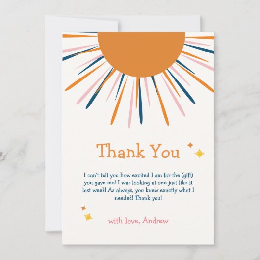 Kleurrijk Retro Sunshine Baby shower Bedankkaart (Voorkant)