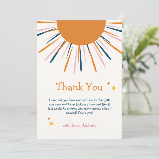 Kleurrijk Retro Sunshine Baby shower Bedankkaart (Staand voorkant)