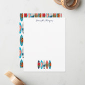 Kleurrijk Retro Surfplanken Patroon Aangepaste Naa Notitiekaartje (Voorkant / Achterkant in situ)