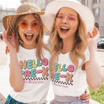 Kleurrijk retro t-shirt voor kleuterleidster