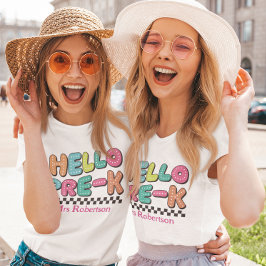 Kleurrijk retro t-shirt voor kleuterleidster