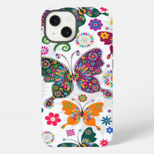Kleurrijk Retro Vlinders En Bloemen Patroon iPhone 13 Hoesje