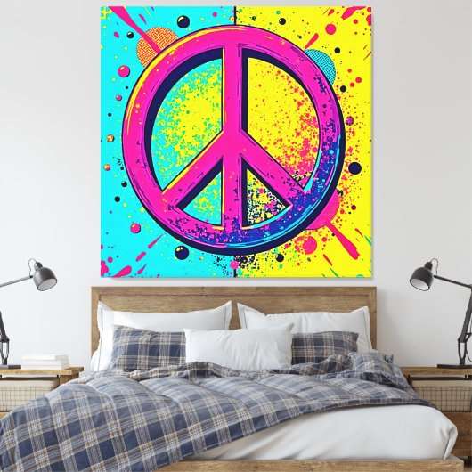 Kleurrijk Retro Vredesteken Canvas Afdruk (Insitu (Slaapkamer))