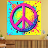 Kleurrijk Retro Vredesteken Canvas Afdruk (Insitu (Woonkamer))