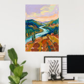 Kleurrijk Rivierdal Landschap Poster (Thuiskantoor)