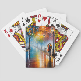 Kleurrijk Romantisch Koppel Straat Nacht Schilderi Pokerkaarten