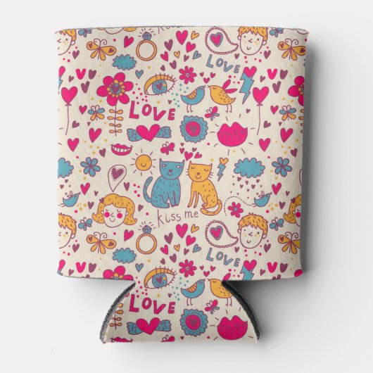 Kleurrijk romantisch patroon blikjeskoeler (Voorkant)