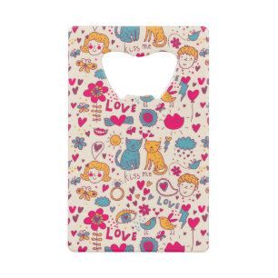 Kleurrijk romantisch patroon creditkaart flessenopener