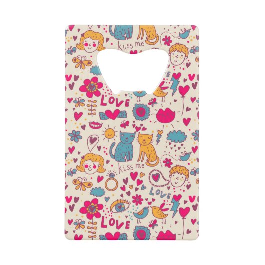 Kleurrijk romantisch patroon creditkaart flessenopener (Voorkant)