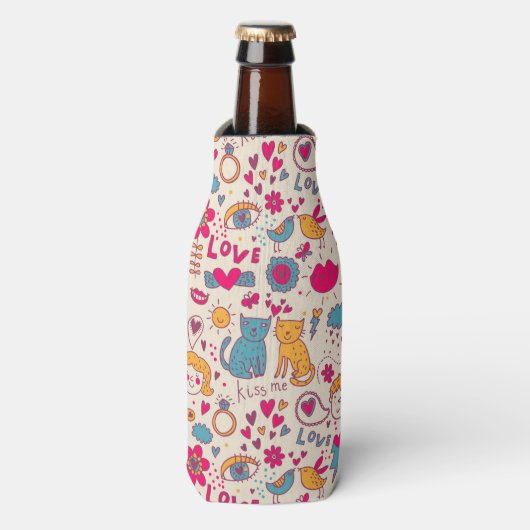 Kleurrijk romantisch patroon flesjeskoeler (Fles Voorkant)