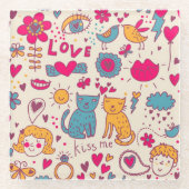 Kleurrijk romantisch patroon glazen onderzetter (Voorkant)