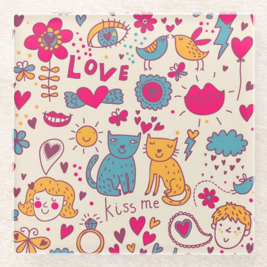 Kleurrijk romantisch patroon glazen onderzetter (Voorkant)