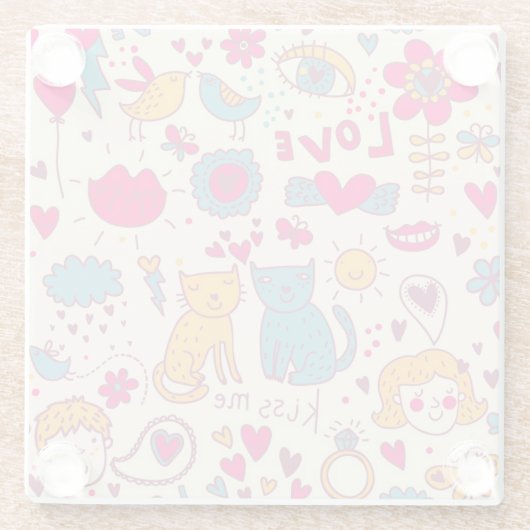 Kleurrijk romantisch patroon glazen onderzetter (Achterkant)