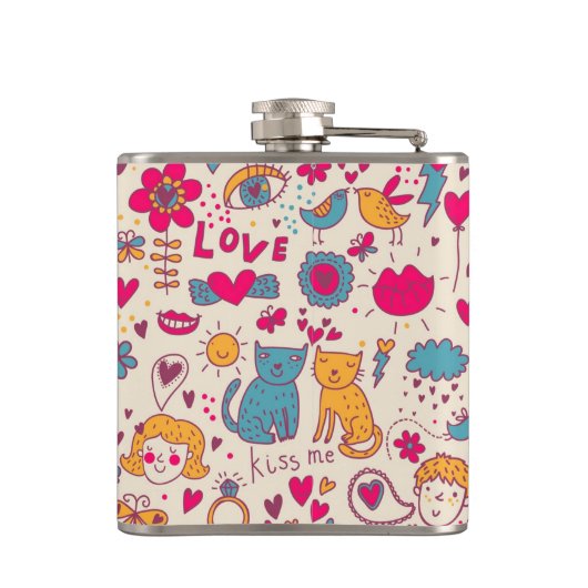 Kleurrijk romantisch patroon heupfles (Achterkant)