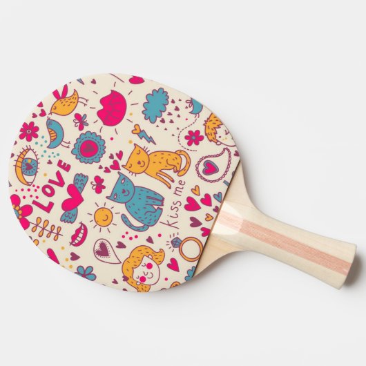Kleurrijk romantisch patroon tafeltennisbatje (Zijkant)