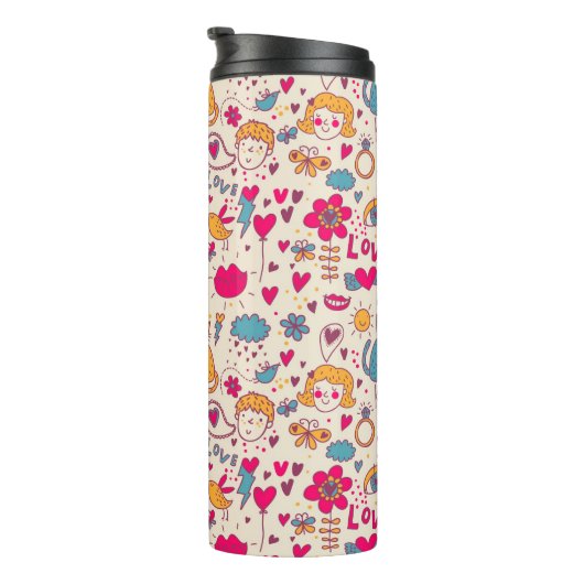 Kleurrijk romantisch patroon thermosbeker (Geroteerd rechts)