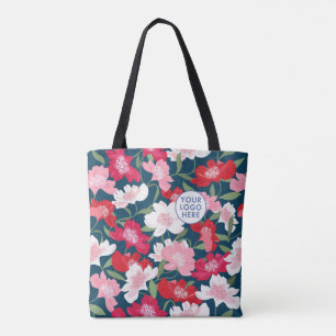 Kleurrijk rood bloemenpatroon Business Logo Compan Tote Bag