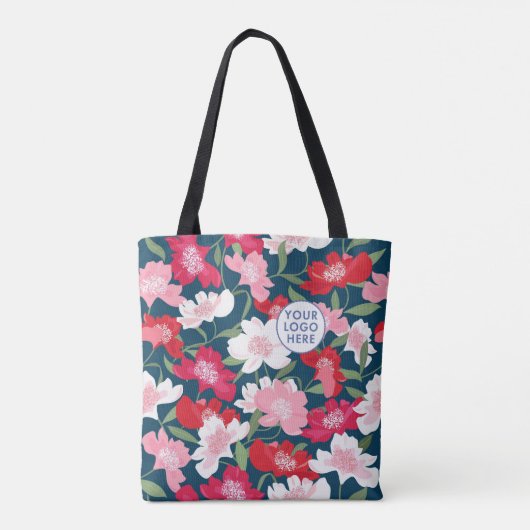 Kleurrijk rood bloemenpatroon Business Logo Compan Tote Bag (Achterkant)