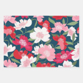 Kleurrijk rood bloemmotief blauw inpakpapier vel (Voorkant 3)