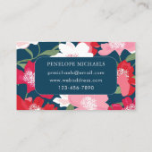 Kleurrijk rood bloemmotief blauw visitekaartje (Achterkant)