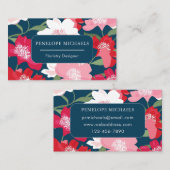 Kleurrijk rood bloemmotief blauw visitekaartje (Voorkant / Achterkant)