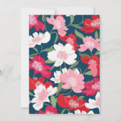 Kleurrijk rood bloemmotief foto bruiloft blauw kaart (Achterkant)